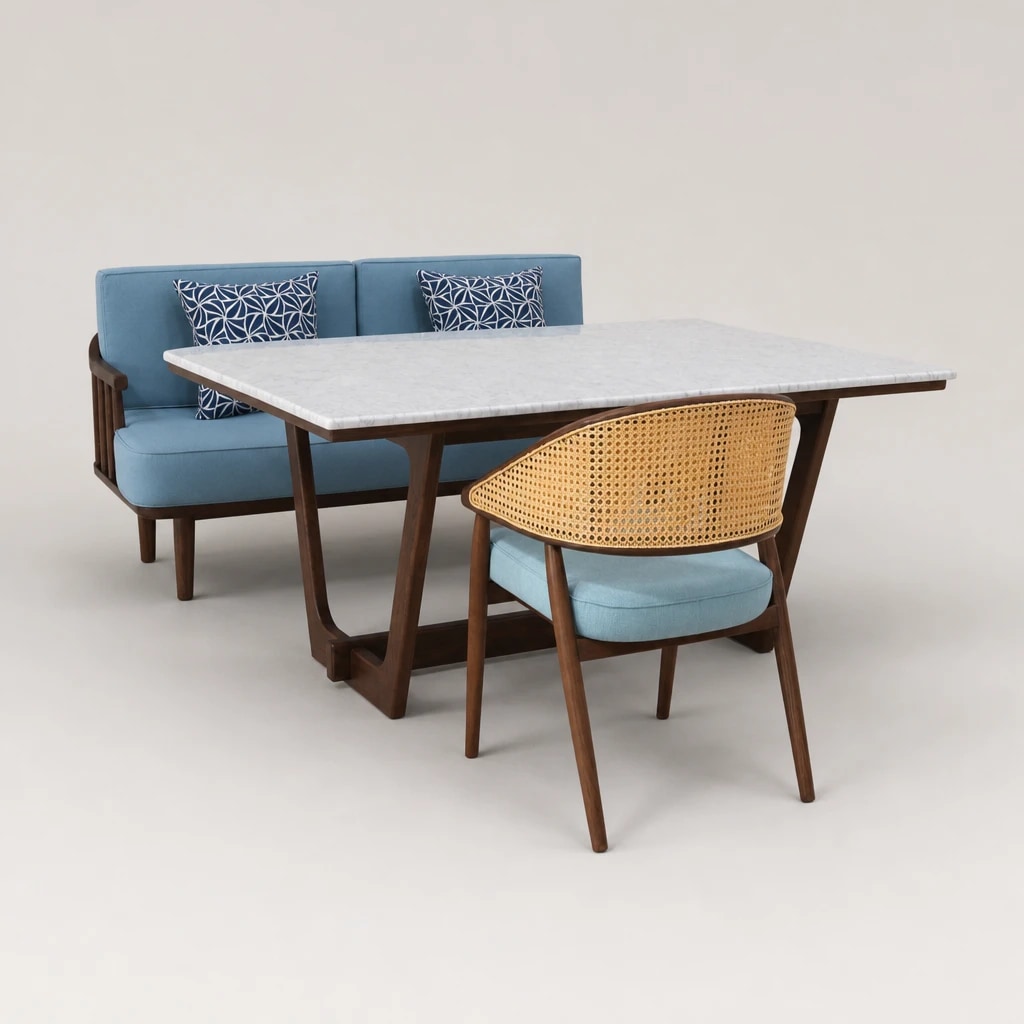 Upholstered Teak Outdoor Dining Set, custom furniture manufactured in Jepara, Indonesia - Image 1