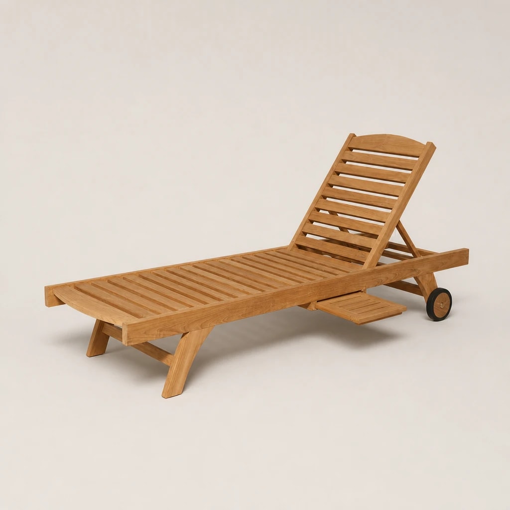 Wheeled Slatted Teak Sun Lounger by Starwood Furniture