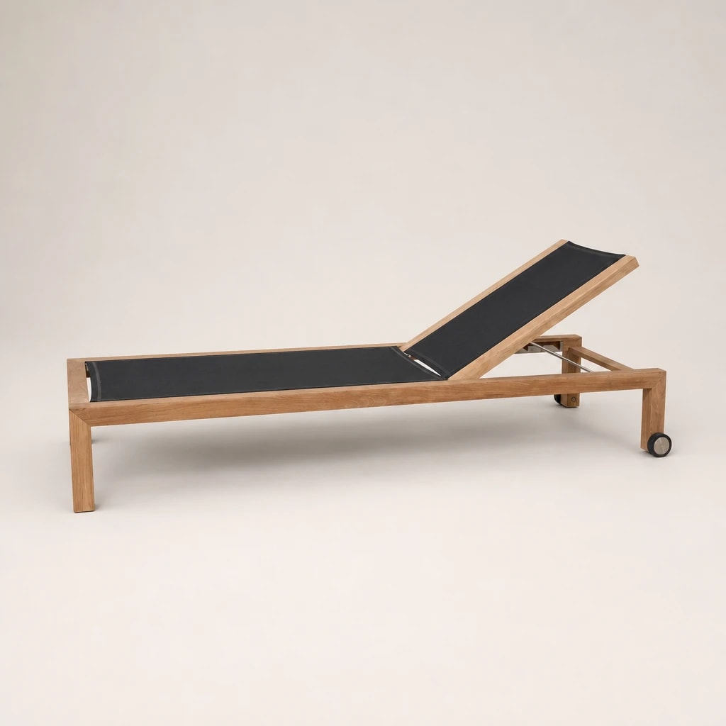 Wheeled Teak and Sling Sun Lounger Wheeled Teak and Sling Sun Lounger by Starwood Furniture Indonesia