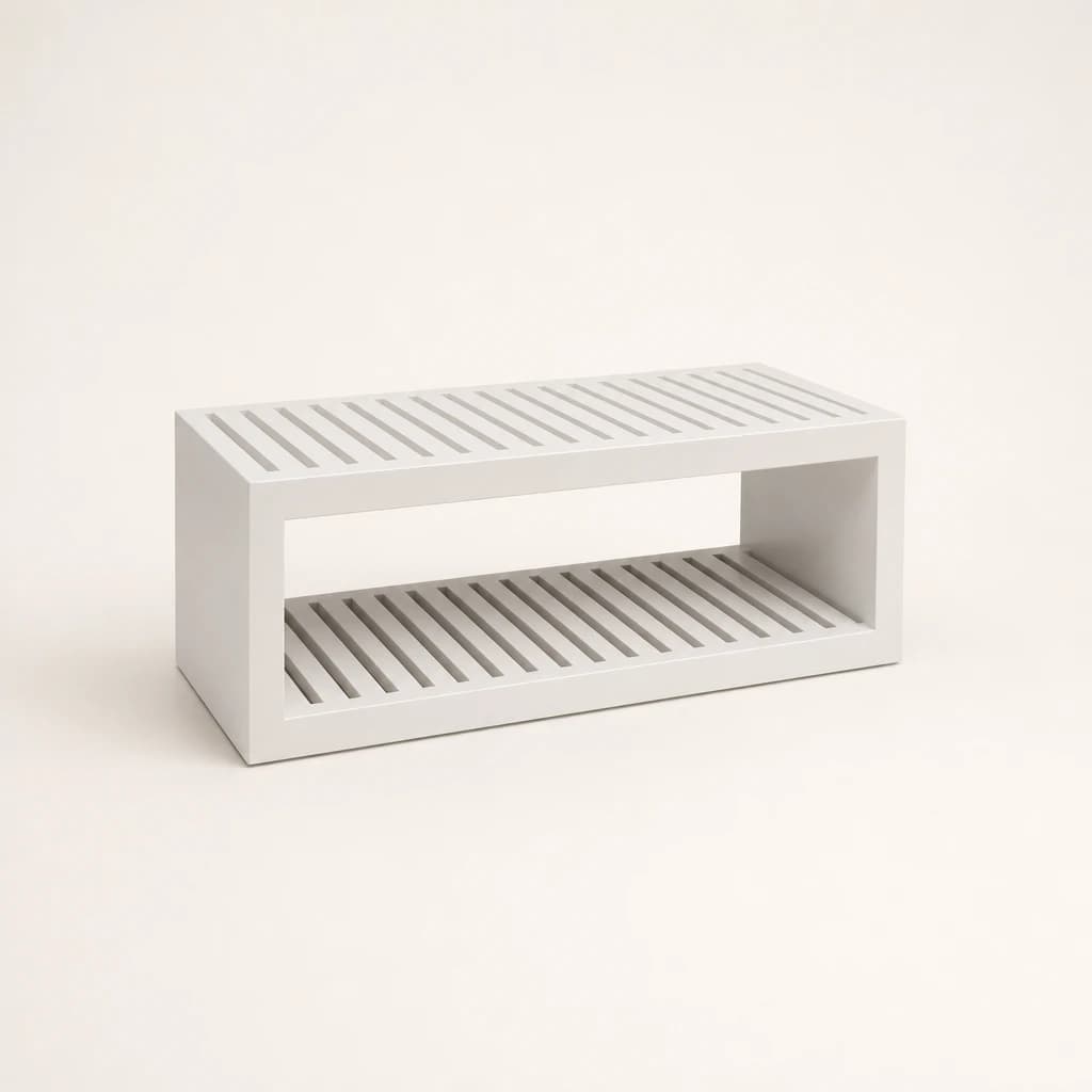 White-Finished Slatted Luggage Bench, custom furniture manufactured in Jepara, Indonesia - Image 1