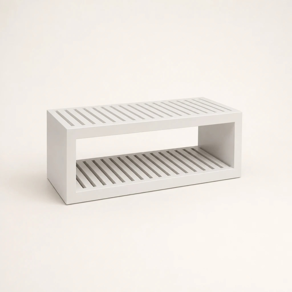 White-Finished Slatted Luggage Bench, custom furniture manufactured in Jepara, Indonesia - Image 1
