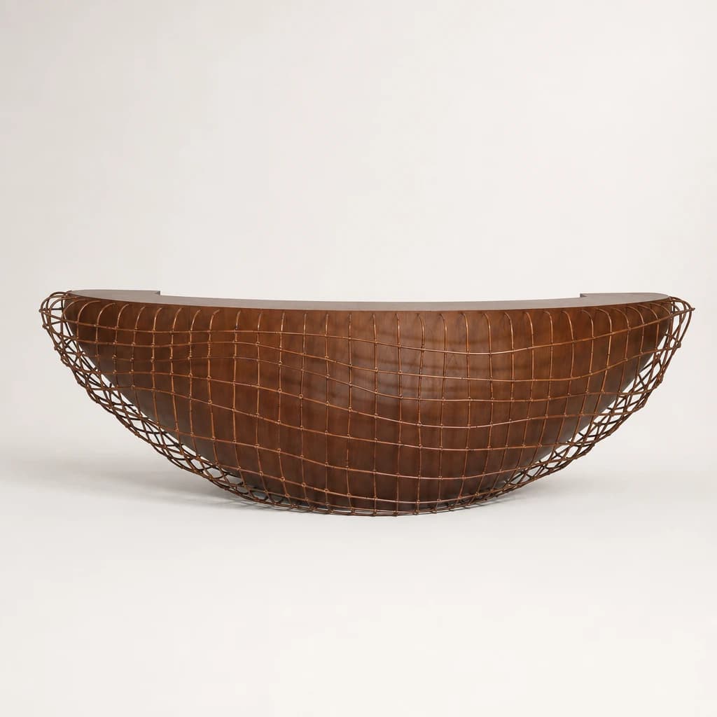 Woven Crescent Hospitality Reception Desk, custom furniture manufactured in Jepara, Indonesia - Image 1