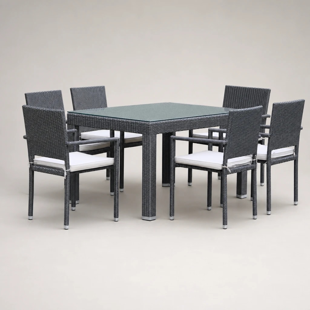 Woven Six-Seat Outdoor Dining Set, custom furniture manufactured in Jepara, Indonesia - Image 1