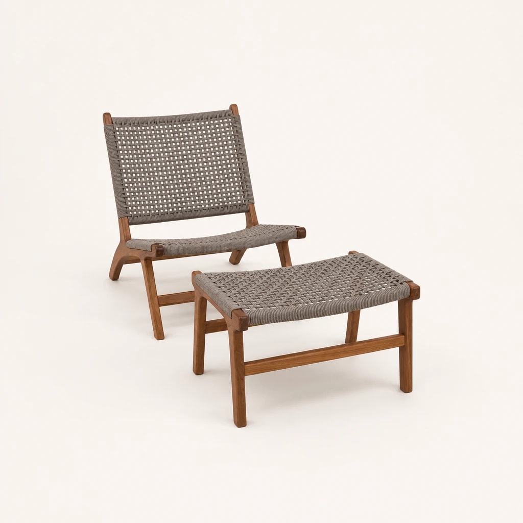 Woven Teak Lounge Chair with Footstool by Starwood Furniture