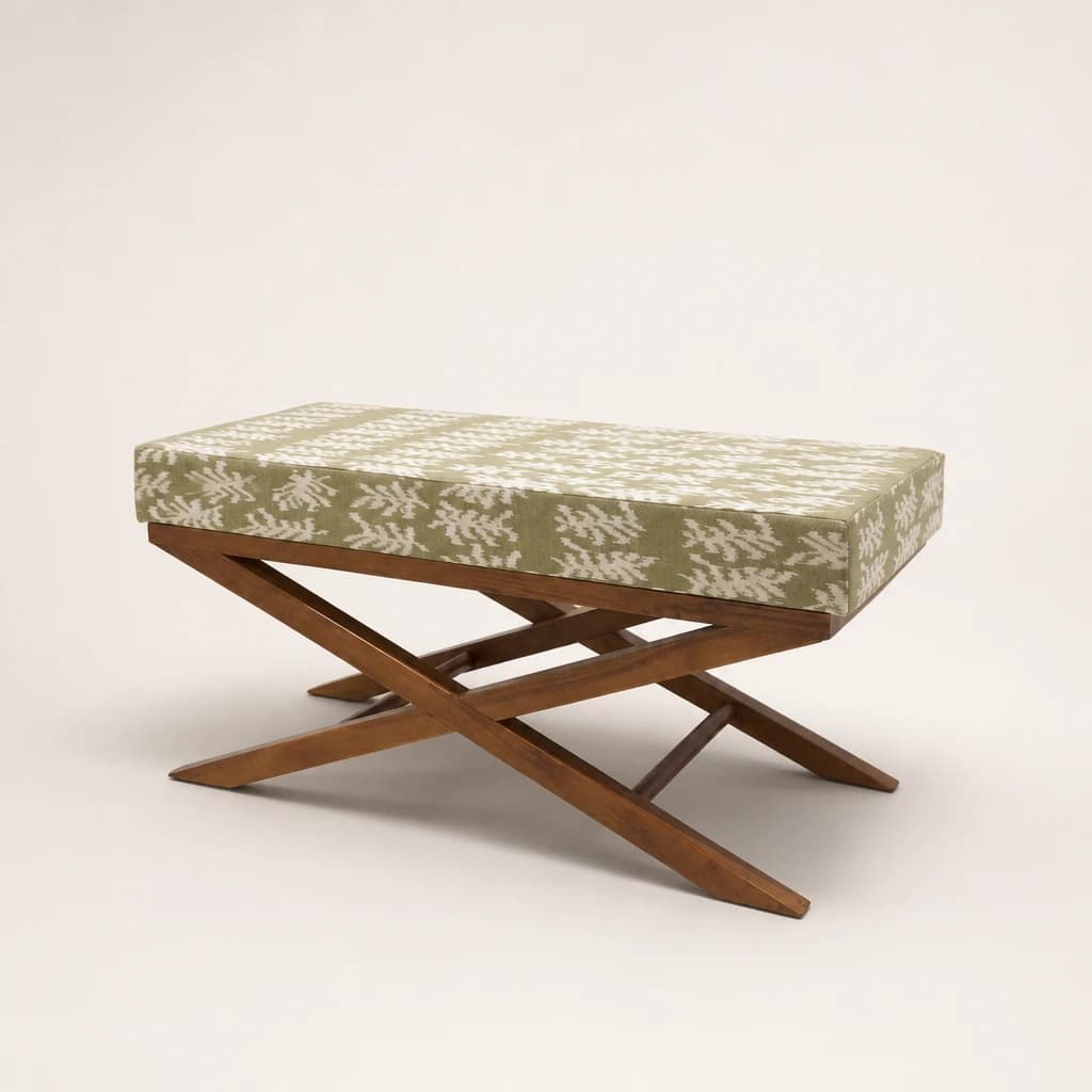X-Frame Upholstered Teak Ottoman, custom furniture manufactured in Jepara, Indonesia - Image 1