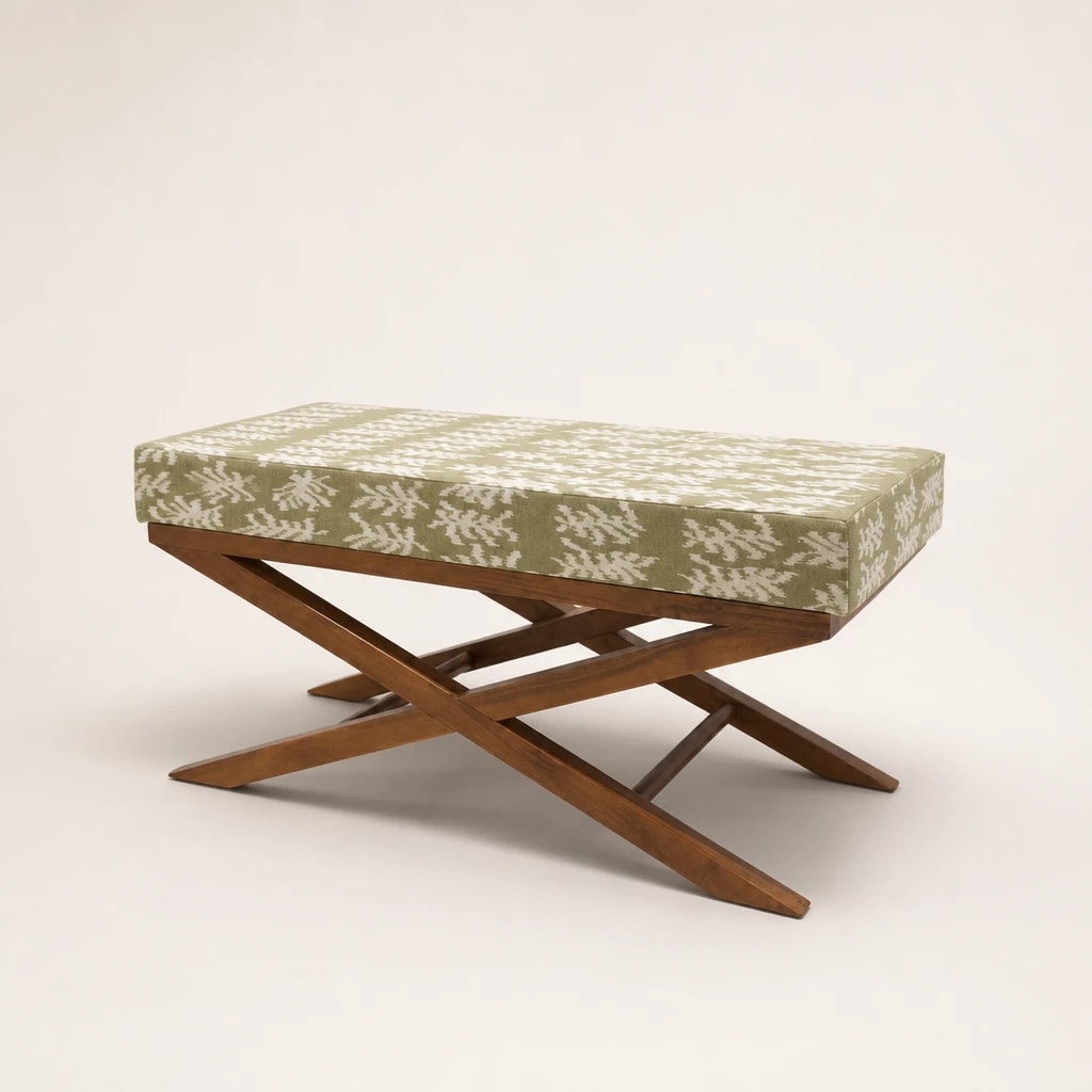 X-Frame Upholstered Teak Ottoman X-Frame Upholstered Teak Ottoman by Starwood Furniture Indonesia