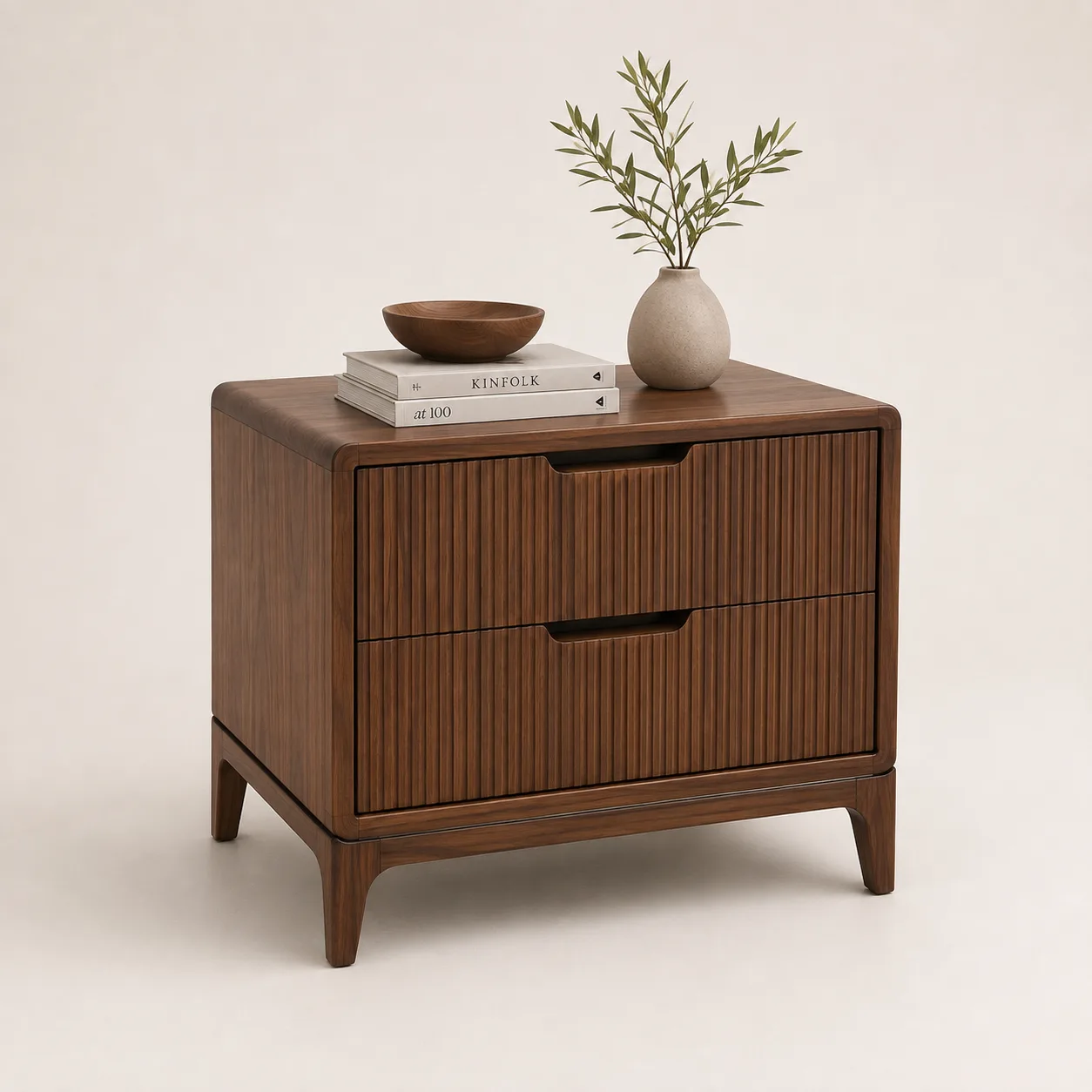 Two-Drawer Tapered-Leg Teak Nightstand by Starwood Furniture