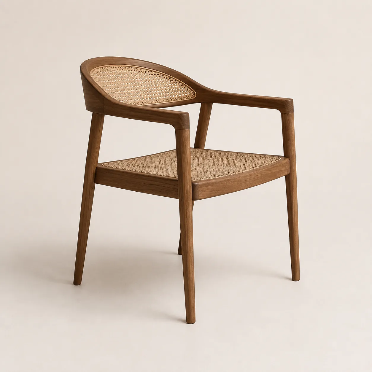 Curved Cane Teak Dining Armchair by Starwood Furniture