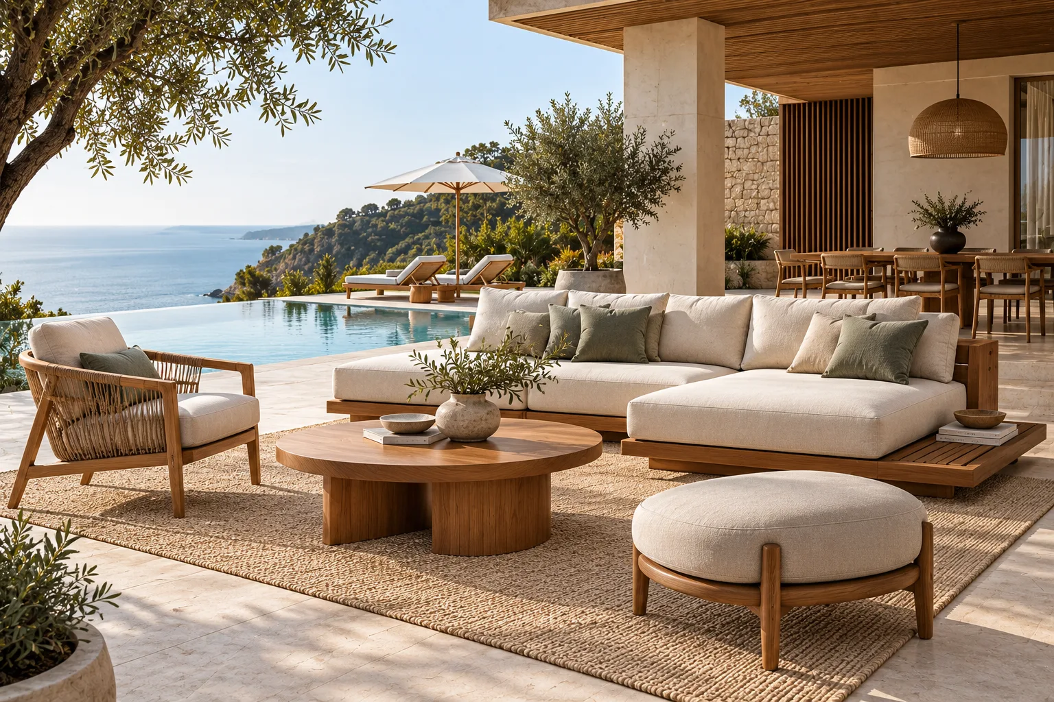 Minimal Teak Outdoor Daybed with Side Table