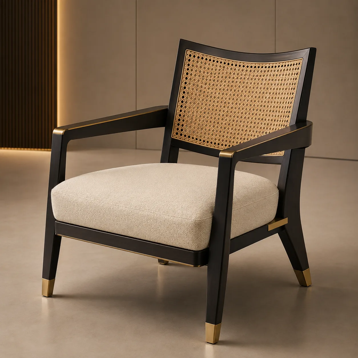 Cane Back Upholstered Teak Dining Armchair by Starwood Furniture
