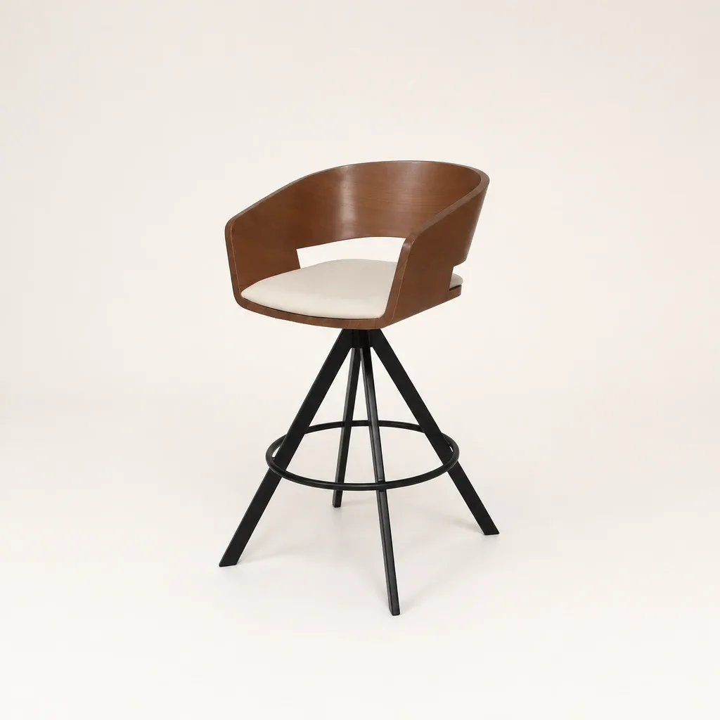 swivel teak and metal bar stool