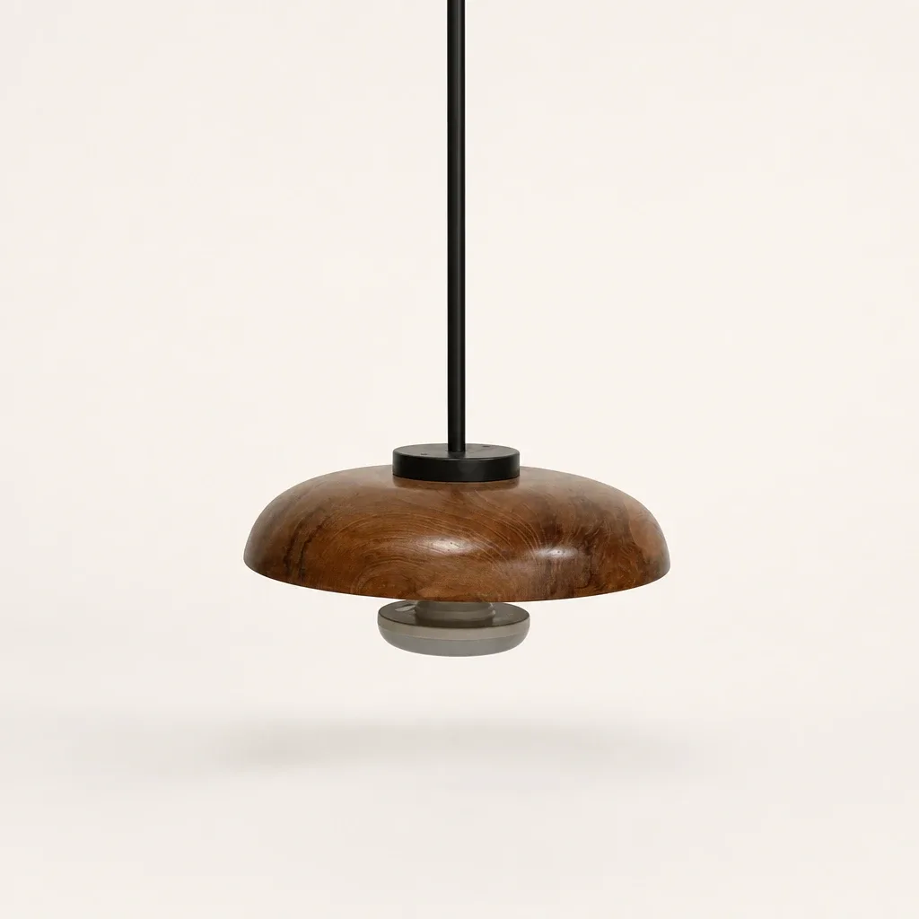 turned teak pendant light