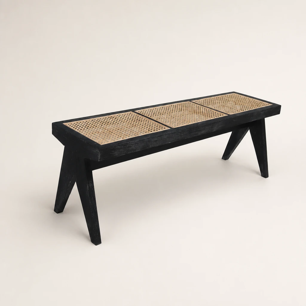 Black-Finished Cane Panel Bench