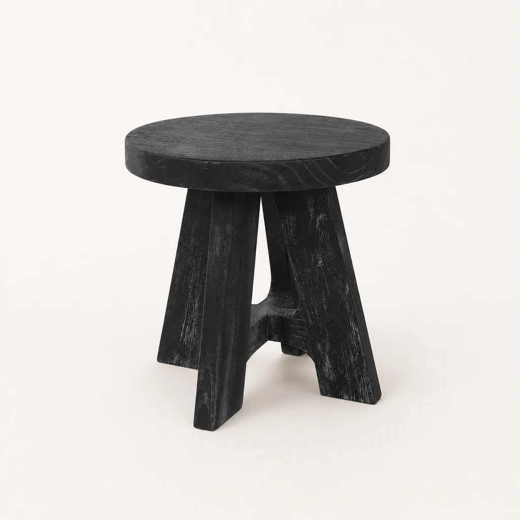 Black-Finished Solid Teak Stool