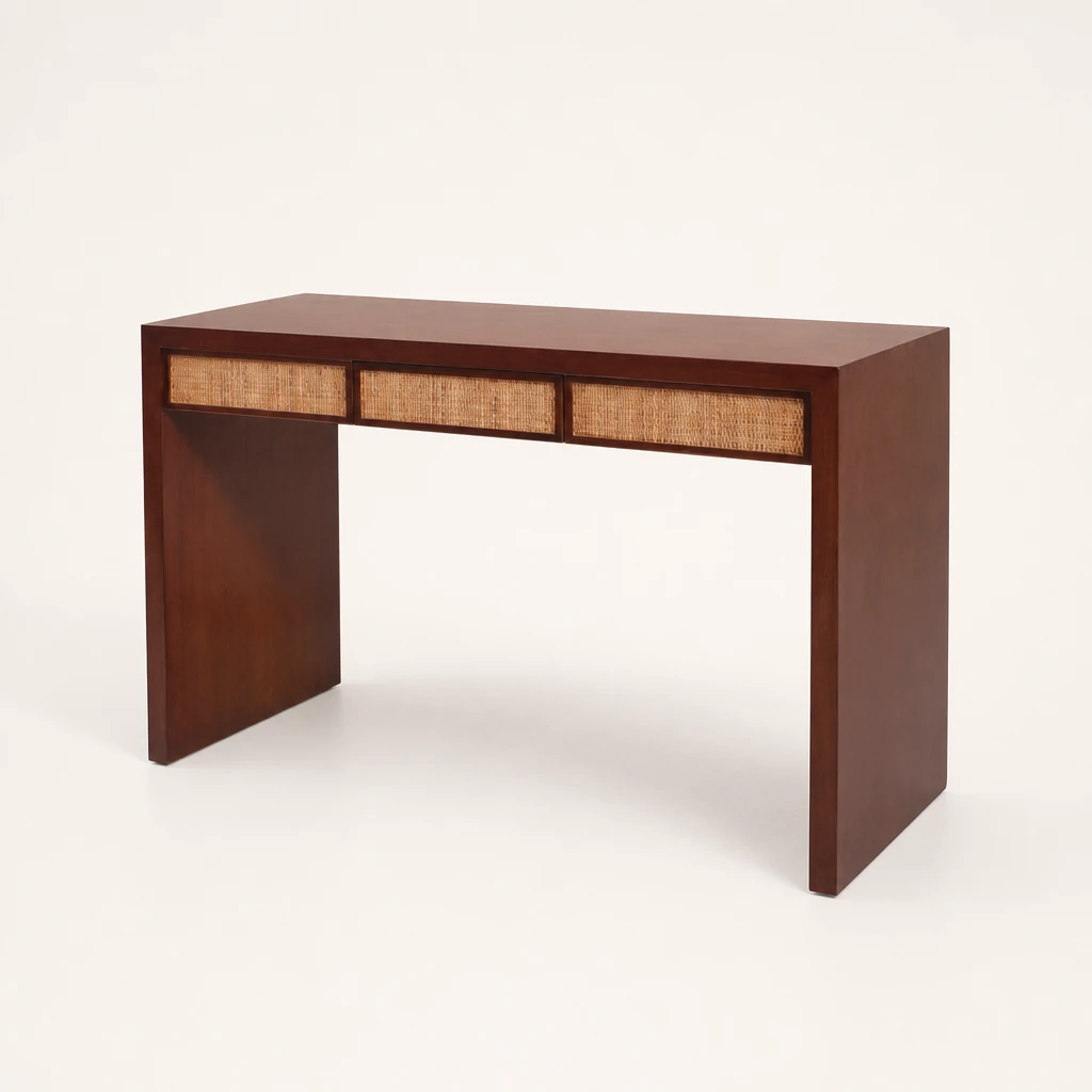 Cane Drawer Teak Console Desk