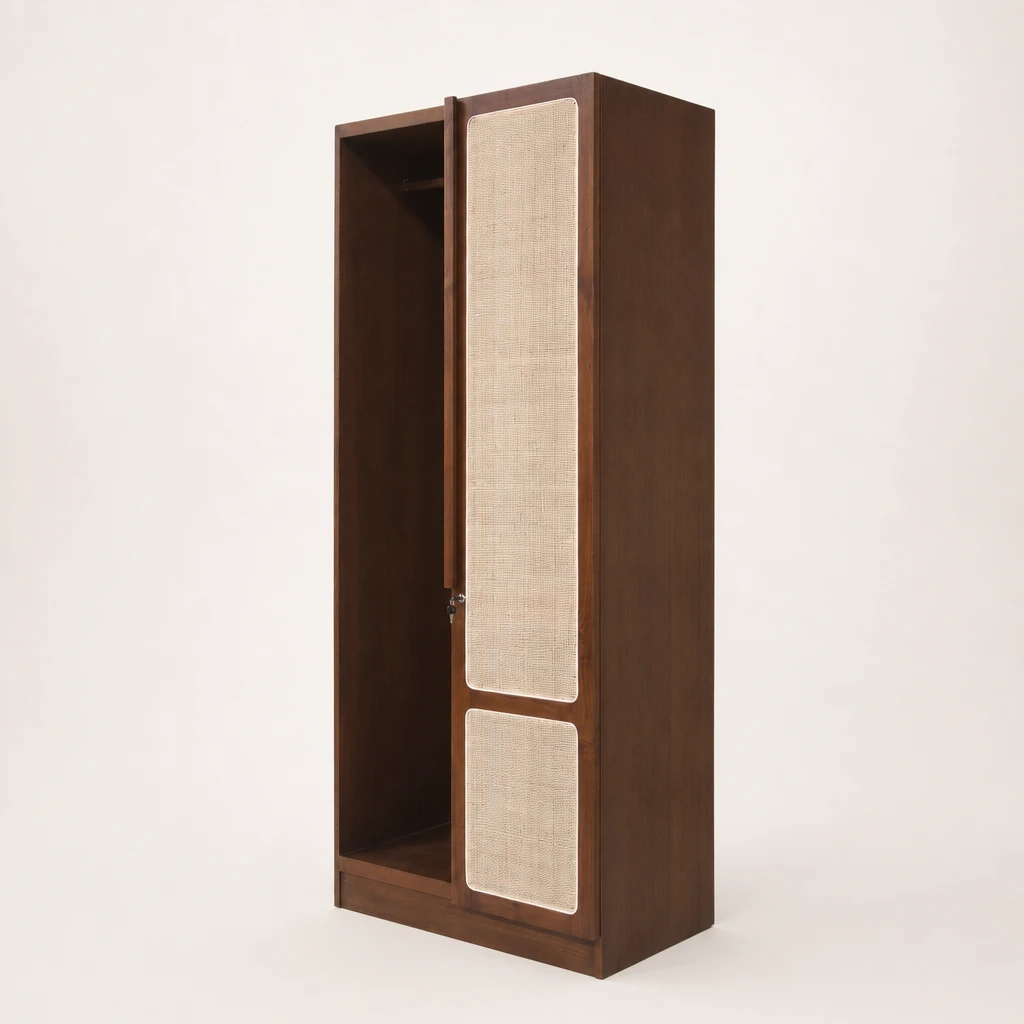 Cane Front Single Teak Wardrobe