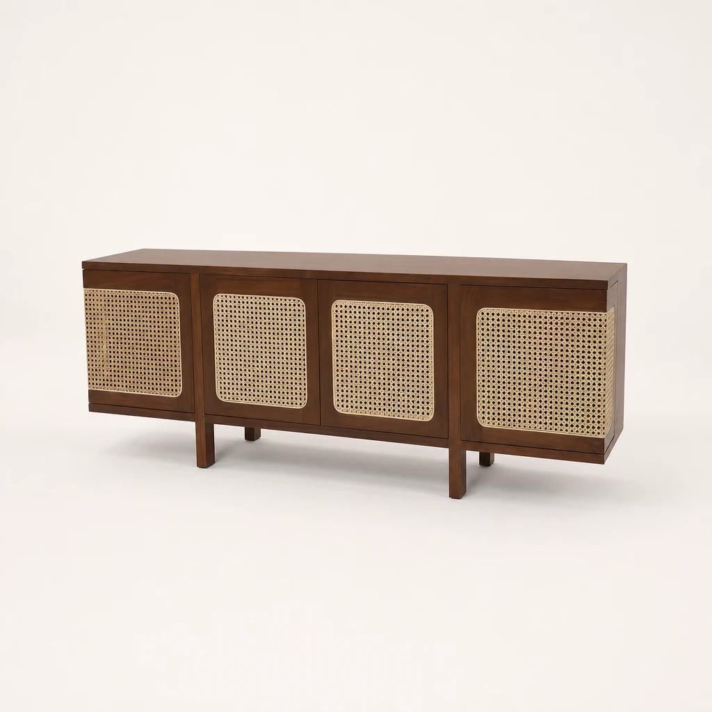 Cane Front Teak Media Console