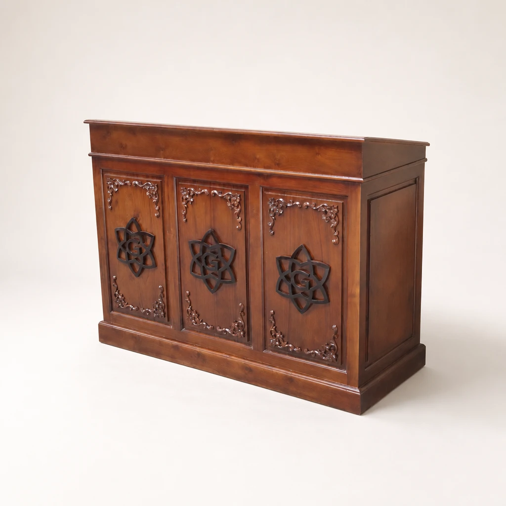 Carved Panel Teak Reception Desk