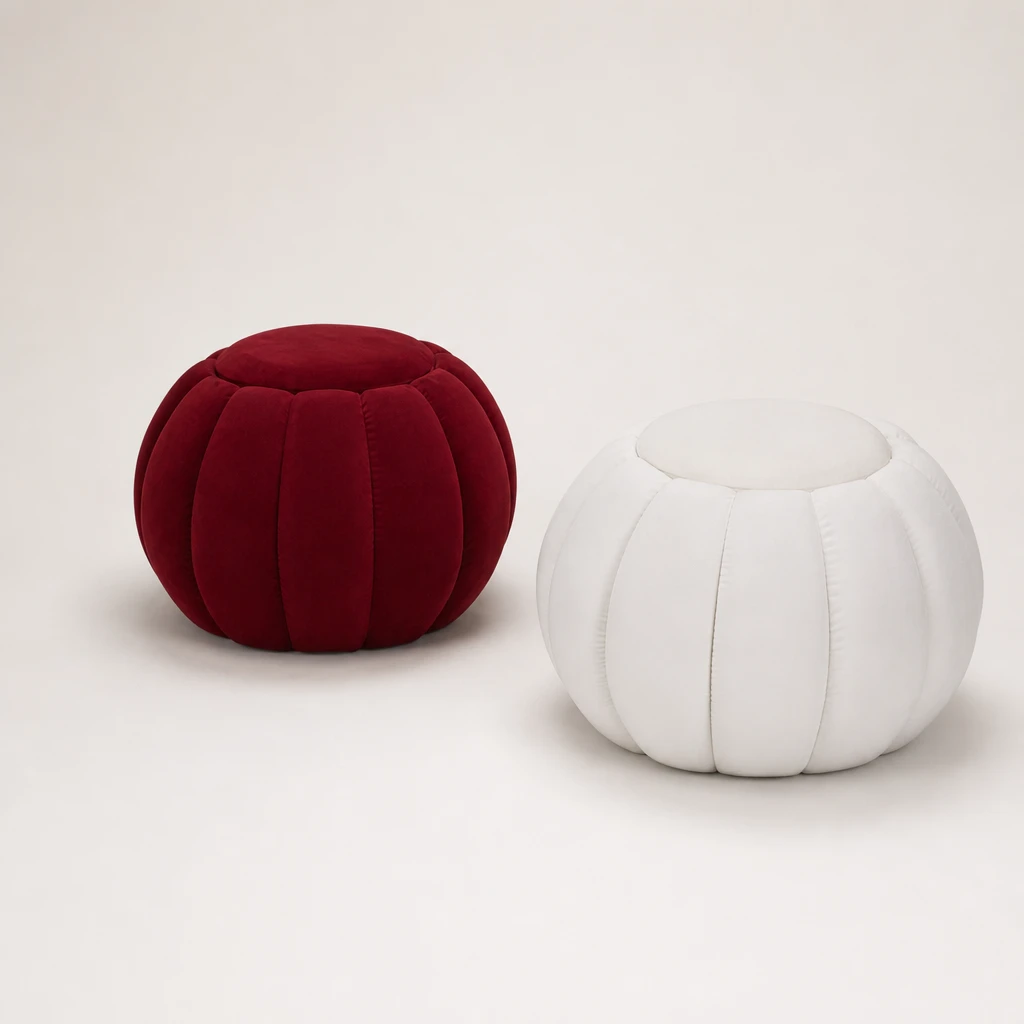 Channel-Tufted Round Ottoman Pair