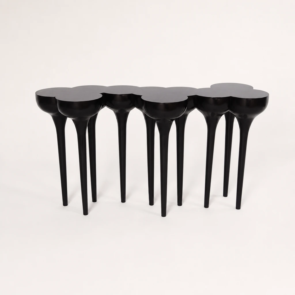 Clustered Black Teak Console Table