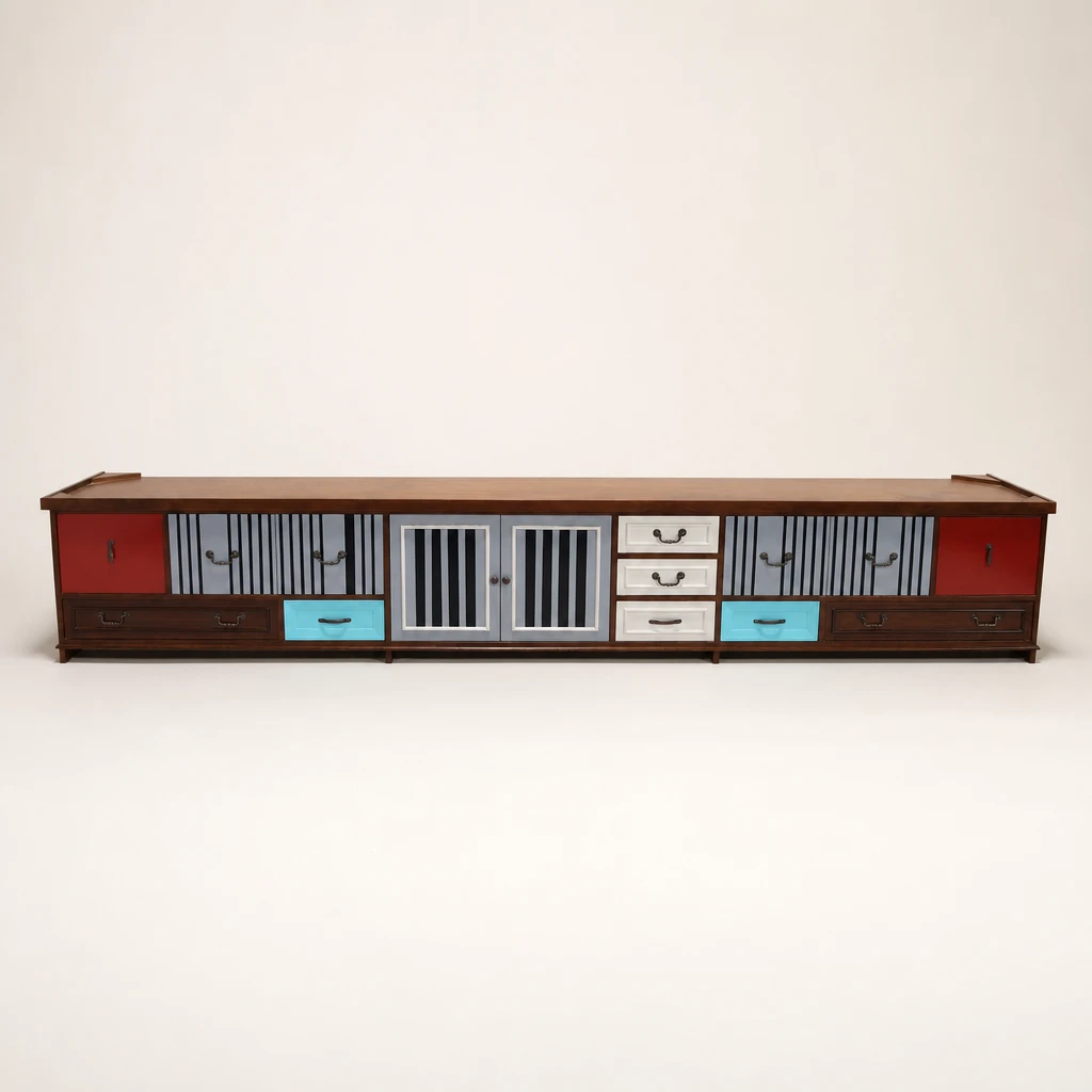 Color-Accent Teak Entertainment Console