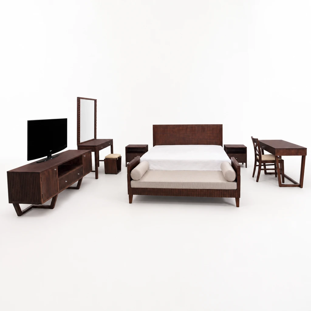 Complete Teak Hotel Bedroom Furniture Set