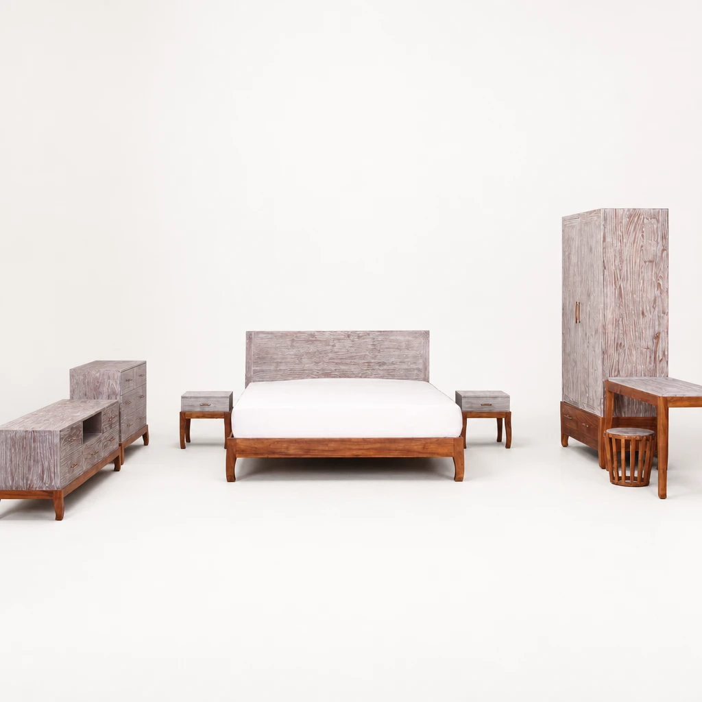 Contemporary Teak Bedroom Furniture Set