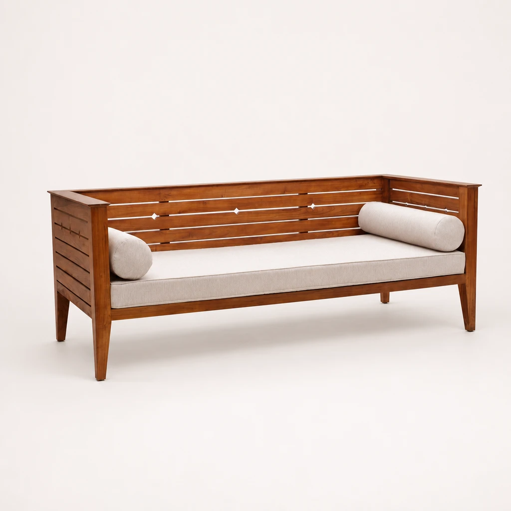 Corner Slat Back Teak Daybed