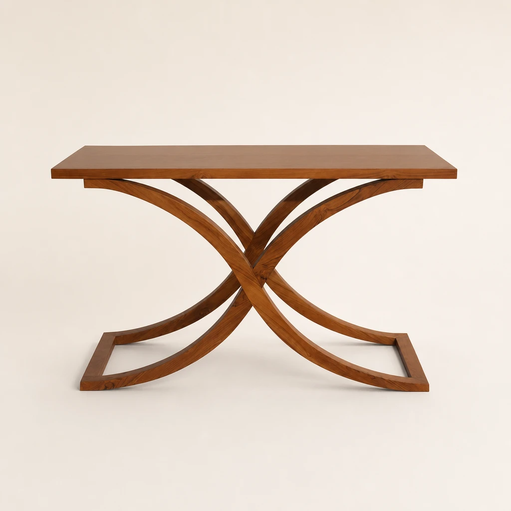 Curved Base Teak Console Table