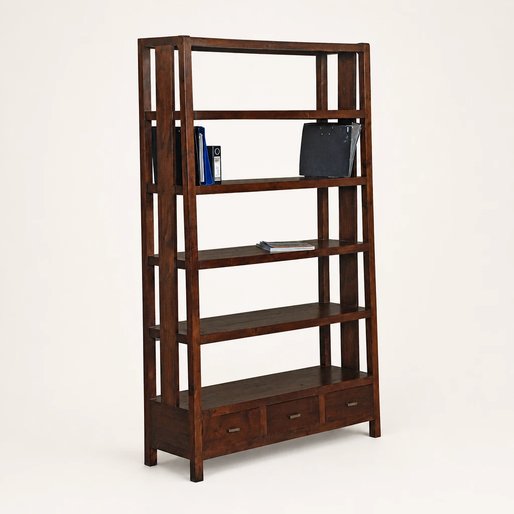 Five-Shelf Teak Bookcase with Drawers
