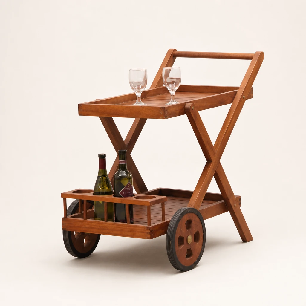 Folding Teak Beverage Trolley