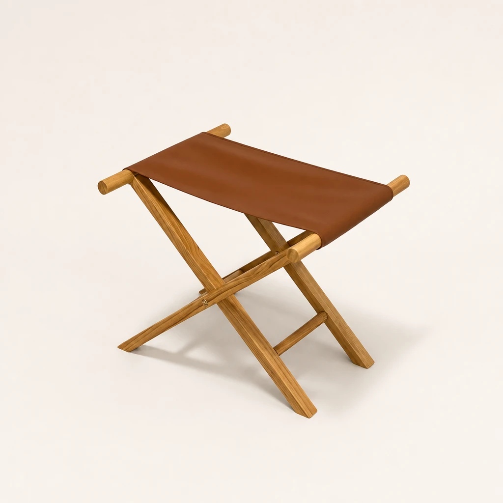 Folding Teak Campaign Stool