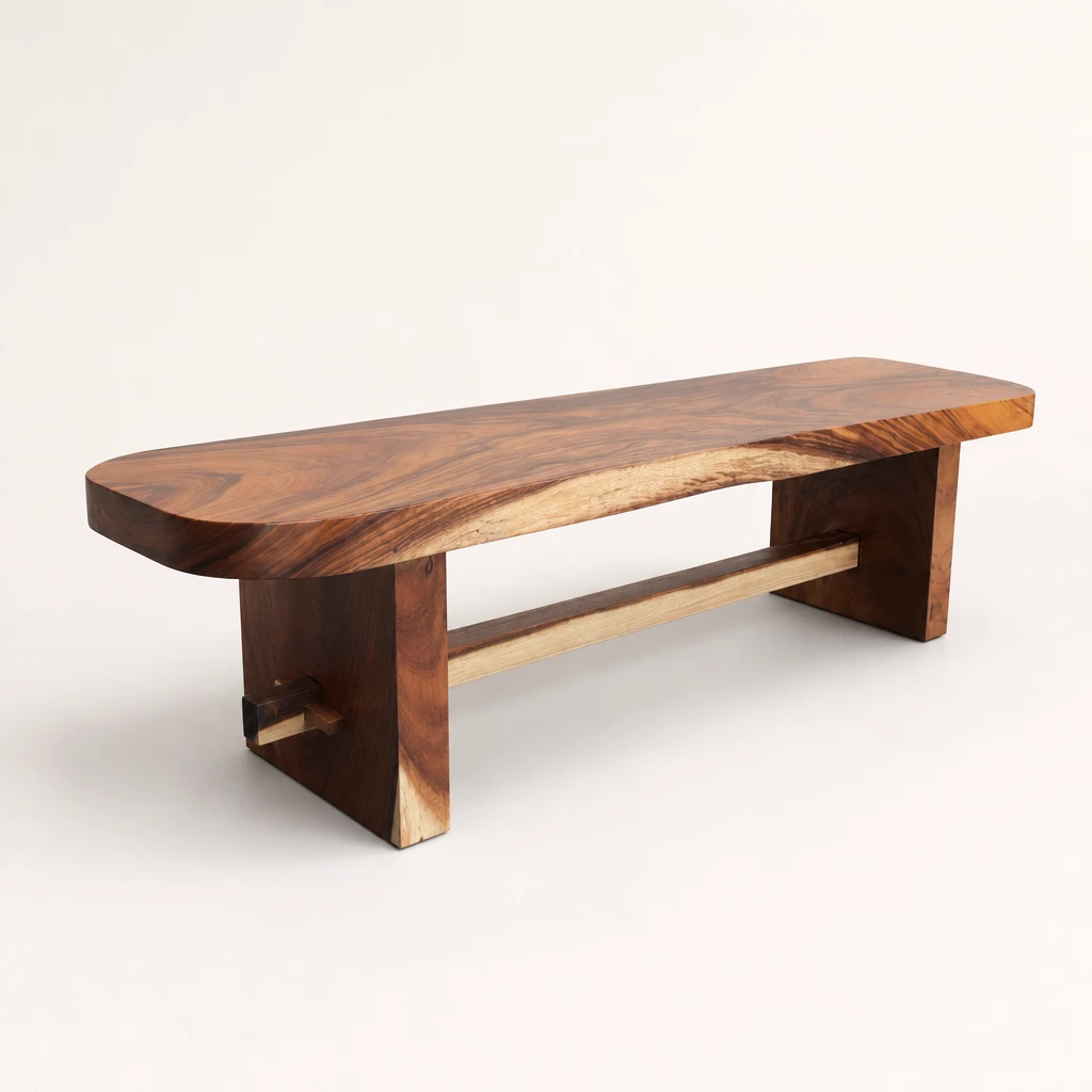 Live-Edge Solid Teak Hall Bench