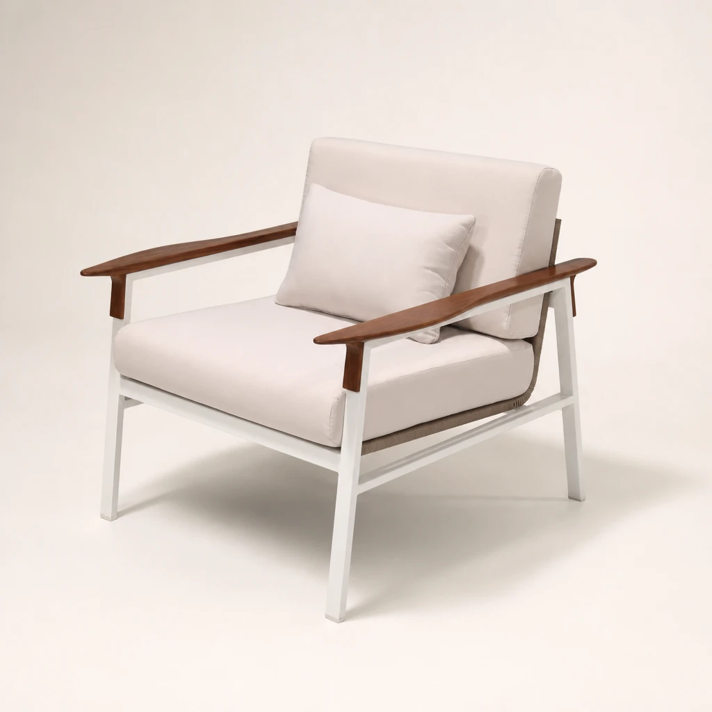 Mixed-Finish Teak Lounge Armchair