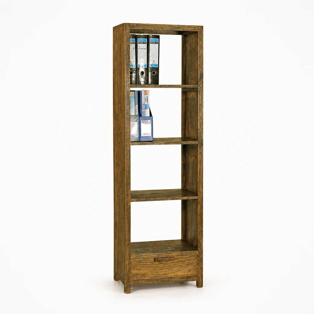 Narrow Five-Tier Teak Bookcase