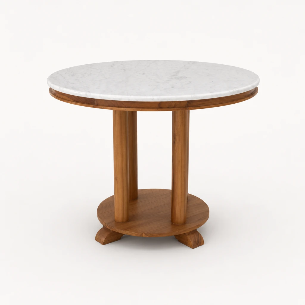 Round Light-Top Teak Dining Table