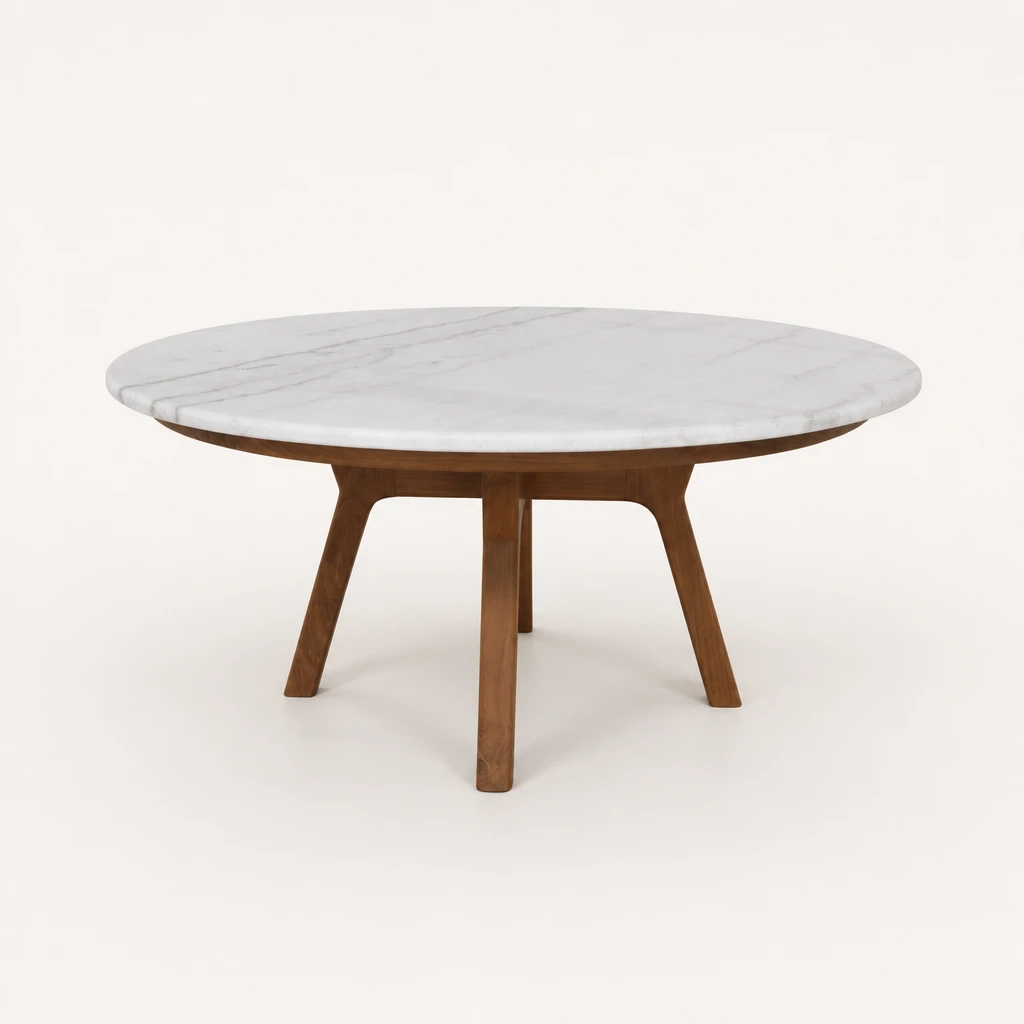 Round Light-Top Tripod Teak Dining Table