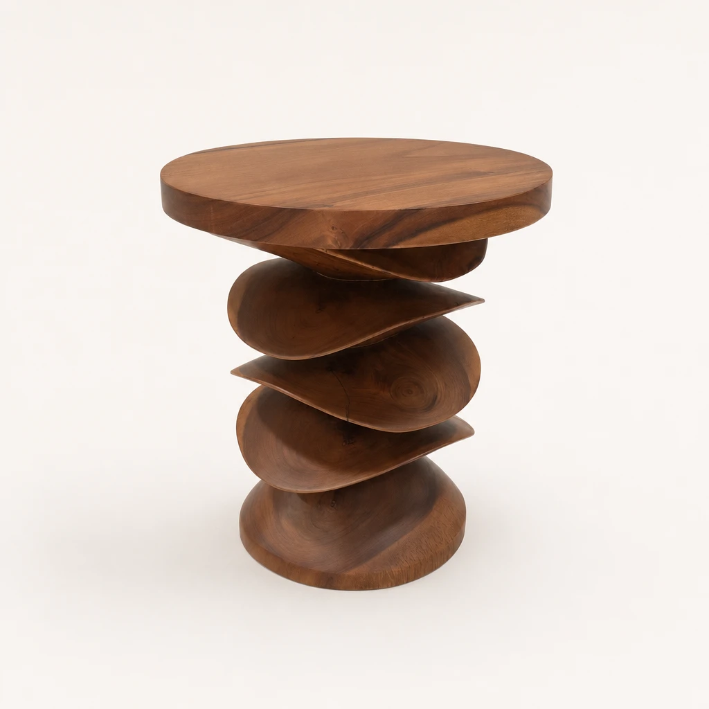 Sculptural Spiral Teak Side Table