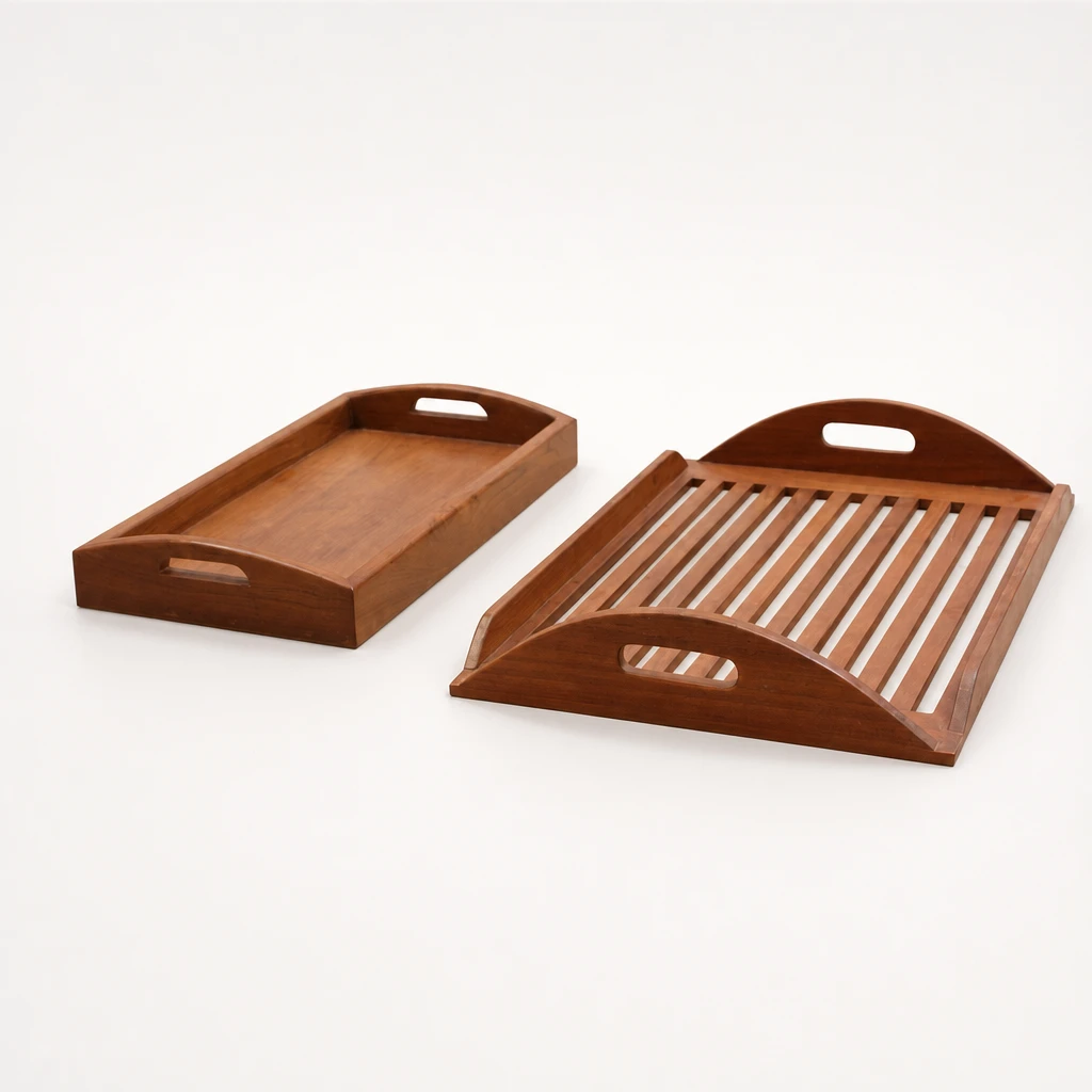Slatted Teak Serving Tray Set