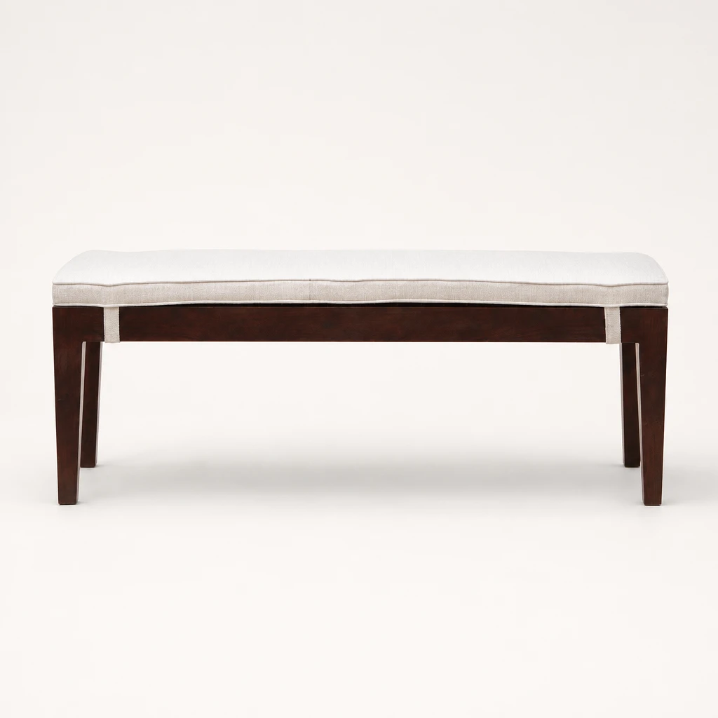Slim Upholstered Teak End-of-Bed Bench