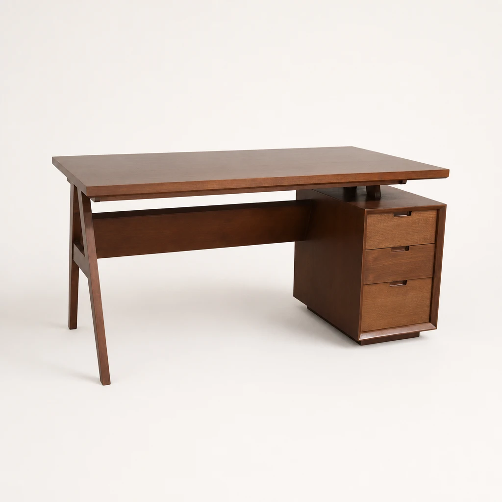 Teak Writing Desk with Drawer Pedestal