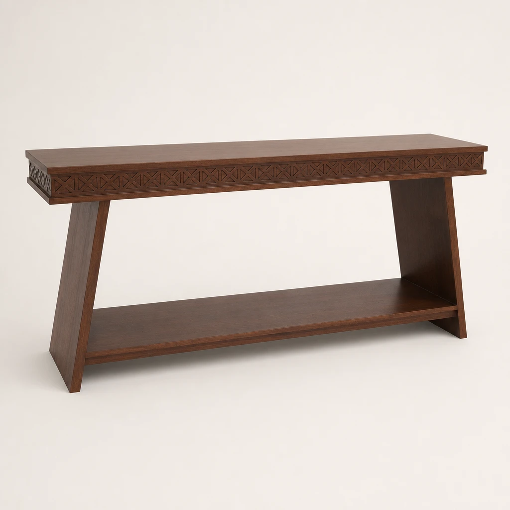 Trestle Base Teak Console Table