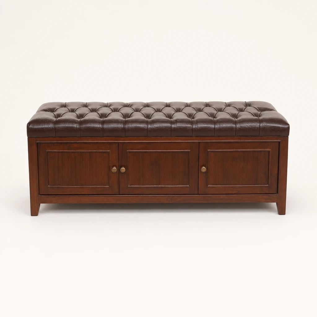 Tufted Teak Storage Bench