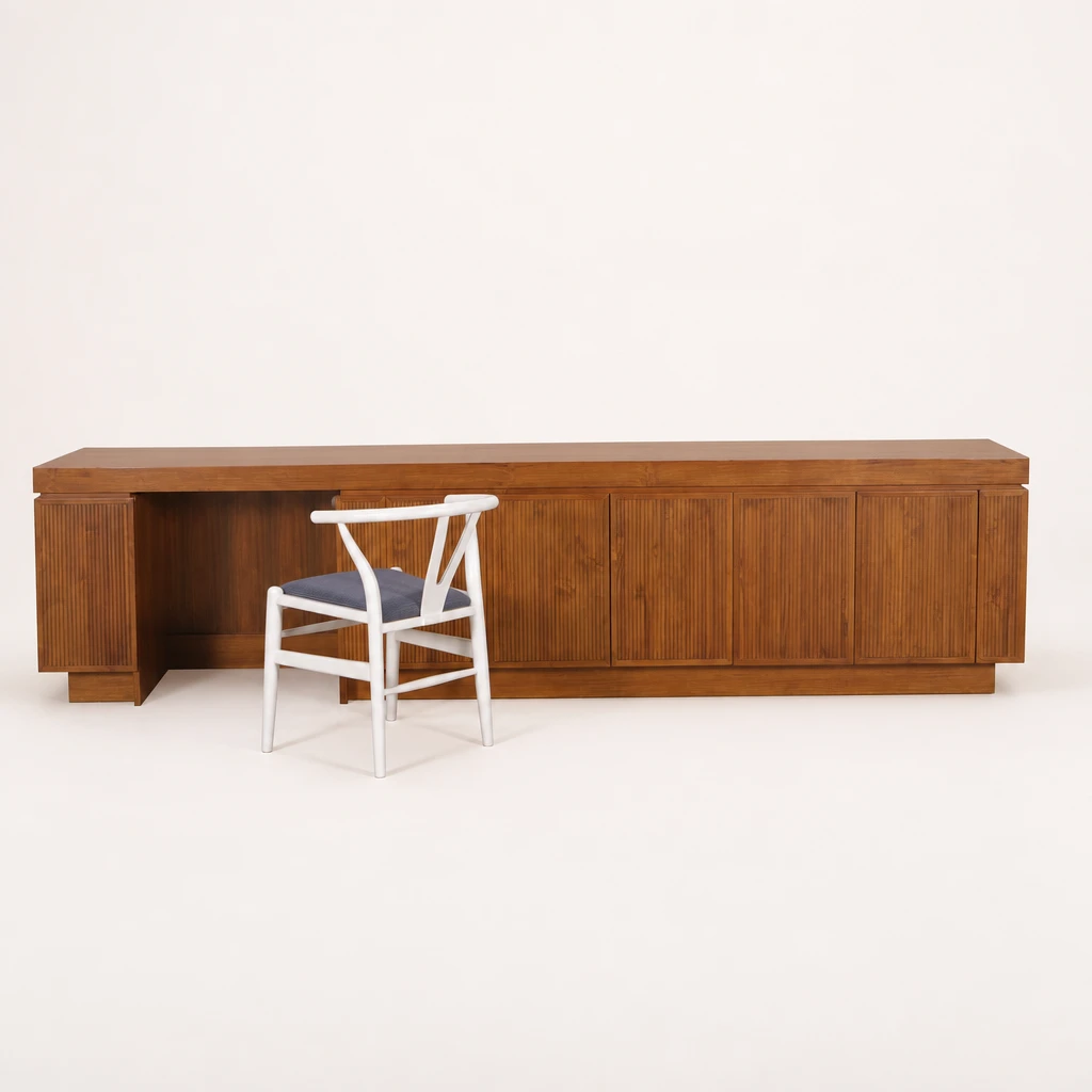 Wall-Length Teak Workstation and Storage Unit