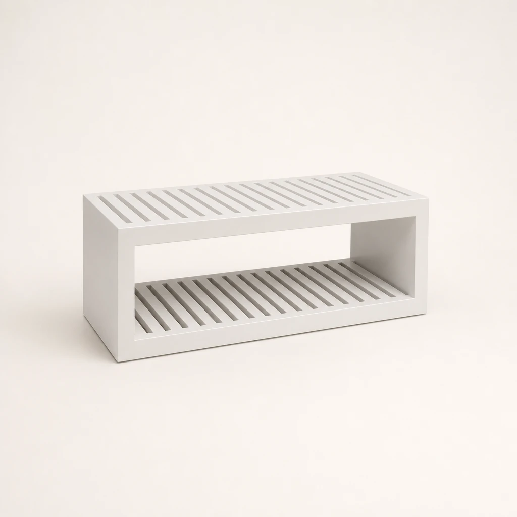 White-Finished Slatted Luggage Bench